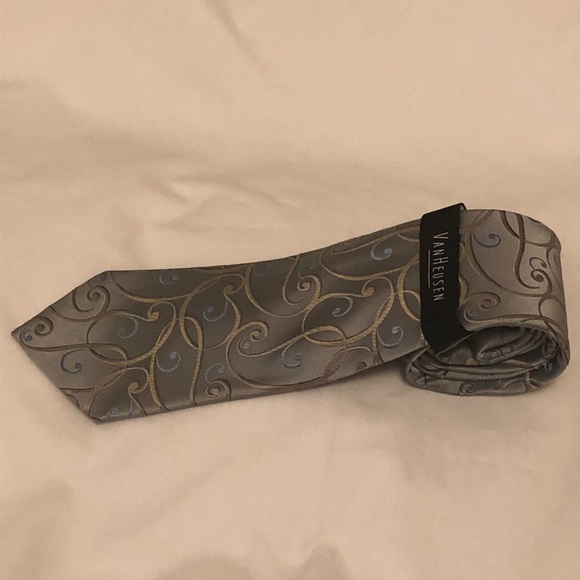 Van Heusen Beige, Gold and Blue Swirl Tie; NWT; 100% Silk - Picture 2 of 8